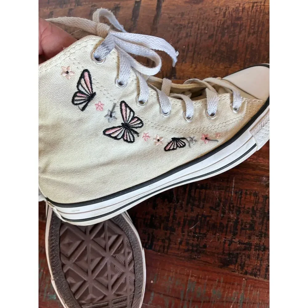 Chuck Taylor All Star Hi Top Sneakers Off White Pink Black Butterflies Flowers 4